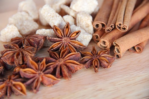 Image of still life with anise, sugar and cinnamon