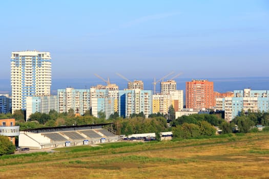 Landscape with construction site and blue sky