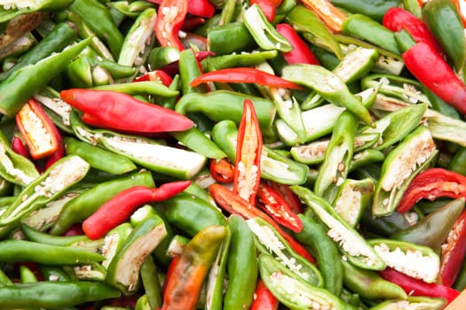 The Red and green slice chili background texture