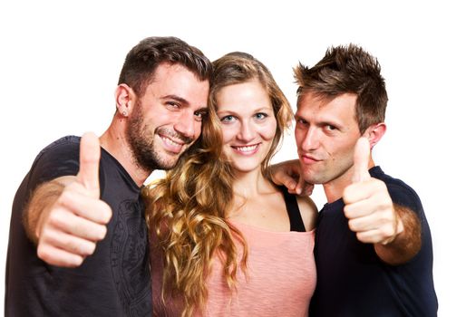 Happy group of friends isolated over white