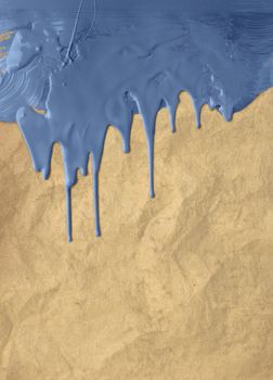 Vintage blue dripping paint on old grunge paper background