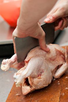 Cut chicken in the kitchen. Close-up of chicken.