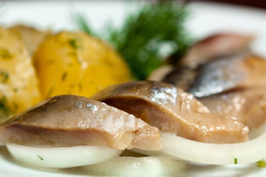 Pieces of fish closeup on a white background.