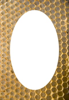 Isolated white oval place for text photograph image in center of honeycomb mesh background