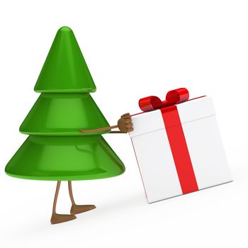 christmas tree green push red gift box