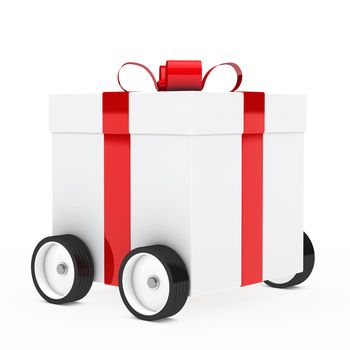 christmas gift box red white vehicle drive