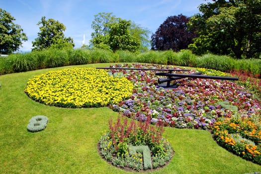 Famous flower clock, Geneva, Switzerland. This masterpiece of art and technology was realised in 1955 for the first time and symbolyses the Geneva watch industry.