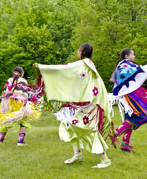 OTTAWA, CANADA - MAY 28: Unidentified aboriginal women dancers in full dress regalia during the Powwow festival at Ottawa Municipal Campground in Ottawa Canada on May 28, 2011.
Photo: Michel Loiselle / yaymicro.com.