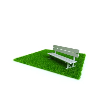 bench on a lawn from a green bright grass on a white background