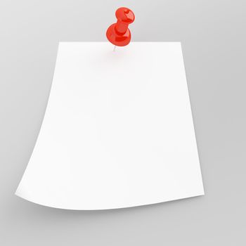 pushpin with attached white sheet of paper on a light background