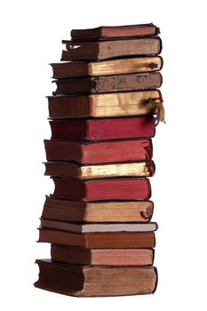 stack of old books with red and golden pages