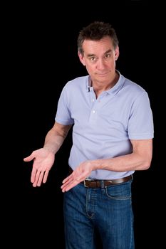 Handsome Middle Age Man Hands Pointing Down Showing Something Black Background