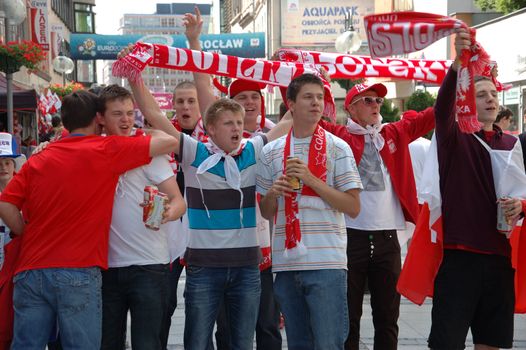 WROCLAW, POLAND - JUNE 8: UEFA Euro 2012, fanzone in Wroclaw. Polish young football fans on June 8, 2012.