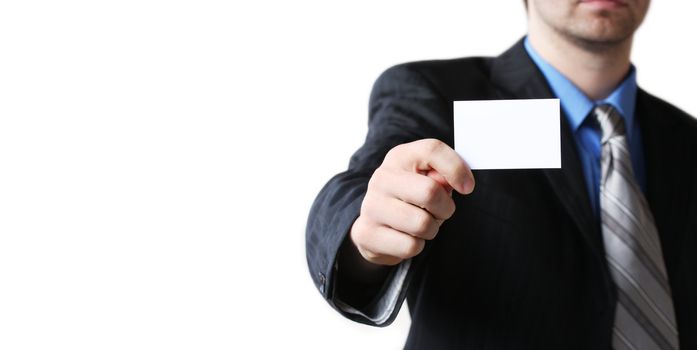 Businessman holding his business card in hand