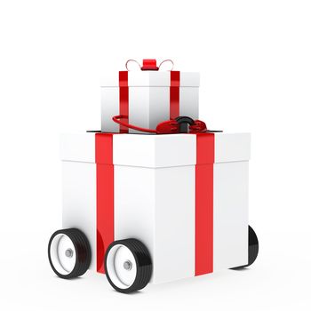 red white christmas gift box figure vehicle