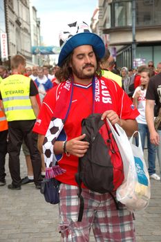 WROCLAW, POLAND - JUNE 8: UEFA Euro 2012, fanzone in Wroclaw. Czech Republic fan enters fanzone on June 8, 2012.