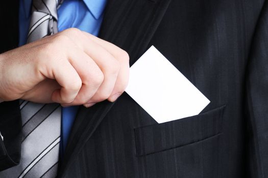 Businessman holding his business card in hand