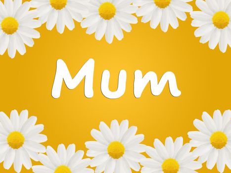 Mother’s Day or birthday card to mum with daisies isolated on a yellow background
