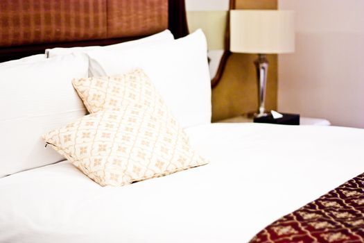 Concept for luxury and Honeymoon, pillows in a luxury hotel