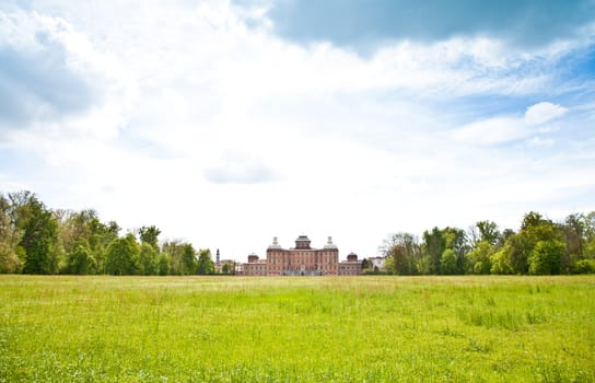 Italy - Racconigi Royal Palace. The green garden of the Palace during spring season