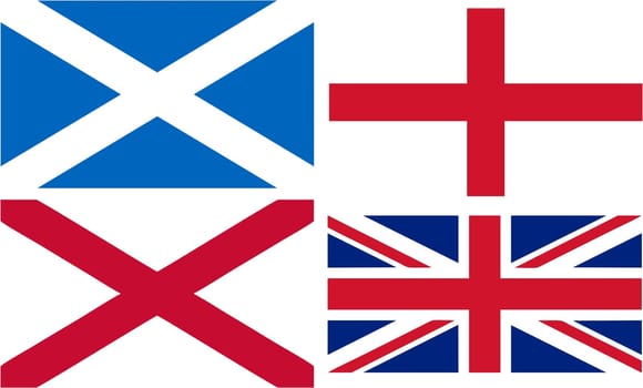 England, Scotland and Wales flags to form the Union Jack - isolated vector illustration