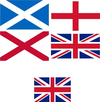 Making of the UK flag, plus standard 3 x 2 proportion Union Jack useful as language icon on a website - isolated vector illustration