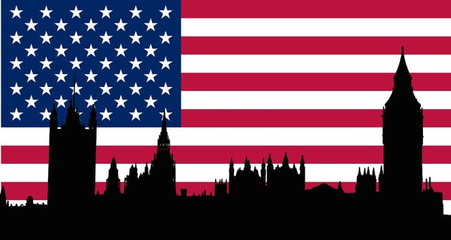 Houses of Parliament over USA flag - isolated vector illustration