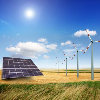 Wind turbines and solar panels generate electricity