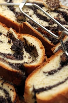 moon cake slices with metal tool