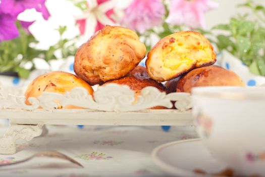 Tea with cake on the morning table