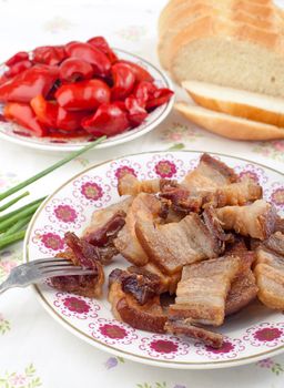 Roast meet with pickled pepper  and bread