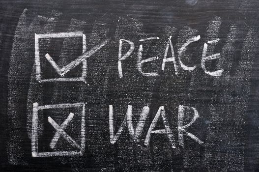 Peace and war with check boxes, written on a smudged blackboard