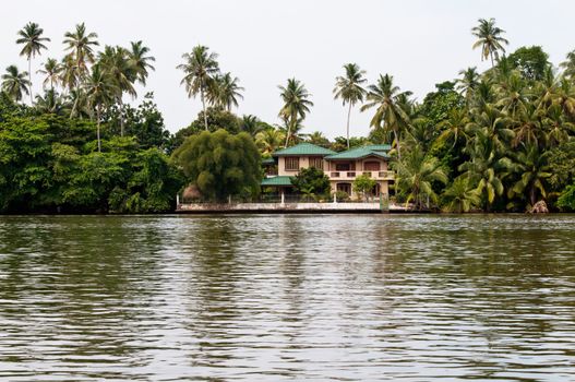 Contemporary building in jungle with big river on front