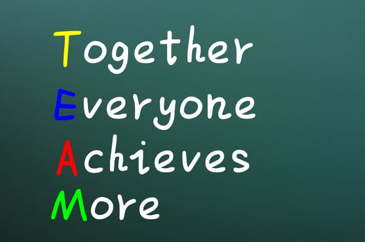 Team acronym for together everyone achieves more written with chalk on a green board