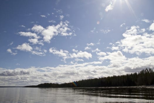 Beautiful landscape of blue sky and lake