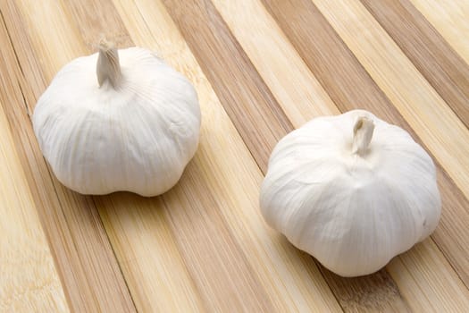 Garlic closeup on wood background