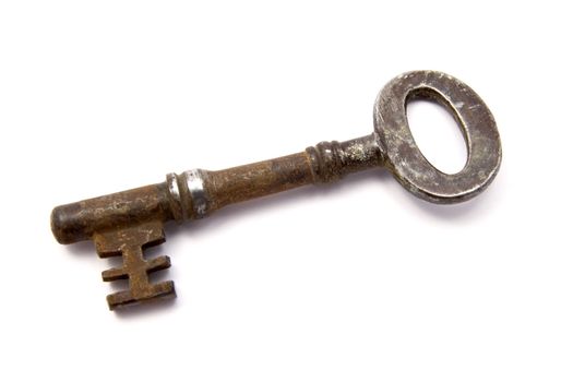 Big old key closeup on white background 
