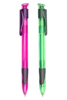 Colorful ballpoint pens isolated on white background 
