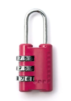 Red combination lock isolated on white background 