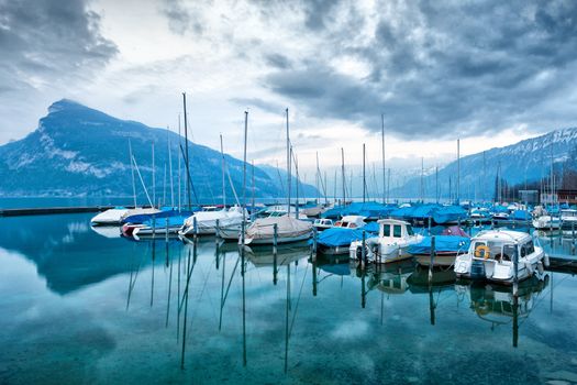 Boats on Lake Thun. Bernese Oberland. Switzerland.