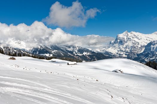 The ski slope in the Bernese Alps in Switzerland.