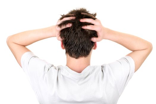 back view of the young man head. isolated on the white background