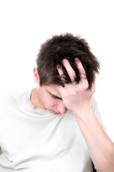 sad young man isolated on the white background