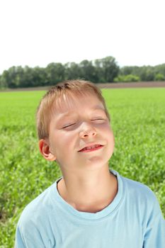 happy boy in the summer field