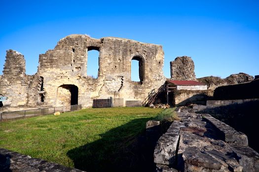 ruins in Valkenburg, Netherlands over blue sky