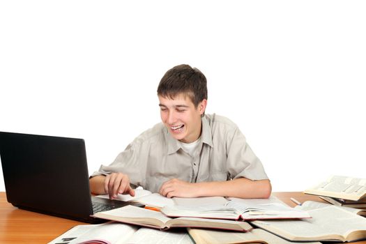 happy young male student working with notebook on the table