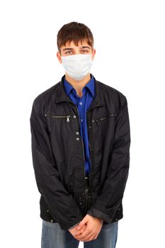 teenager in the flu mask isolated on white background