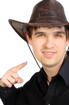 man portrait in the studio in the stetson hat. isolated on the white background