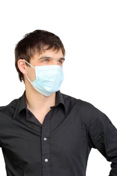 young man in the flu mask isolated on white background