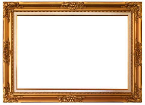 Gold frame with white background. Rectangular shape.